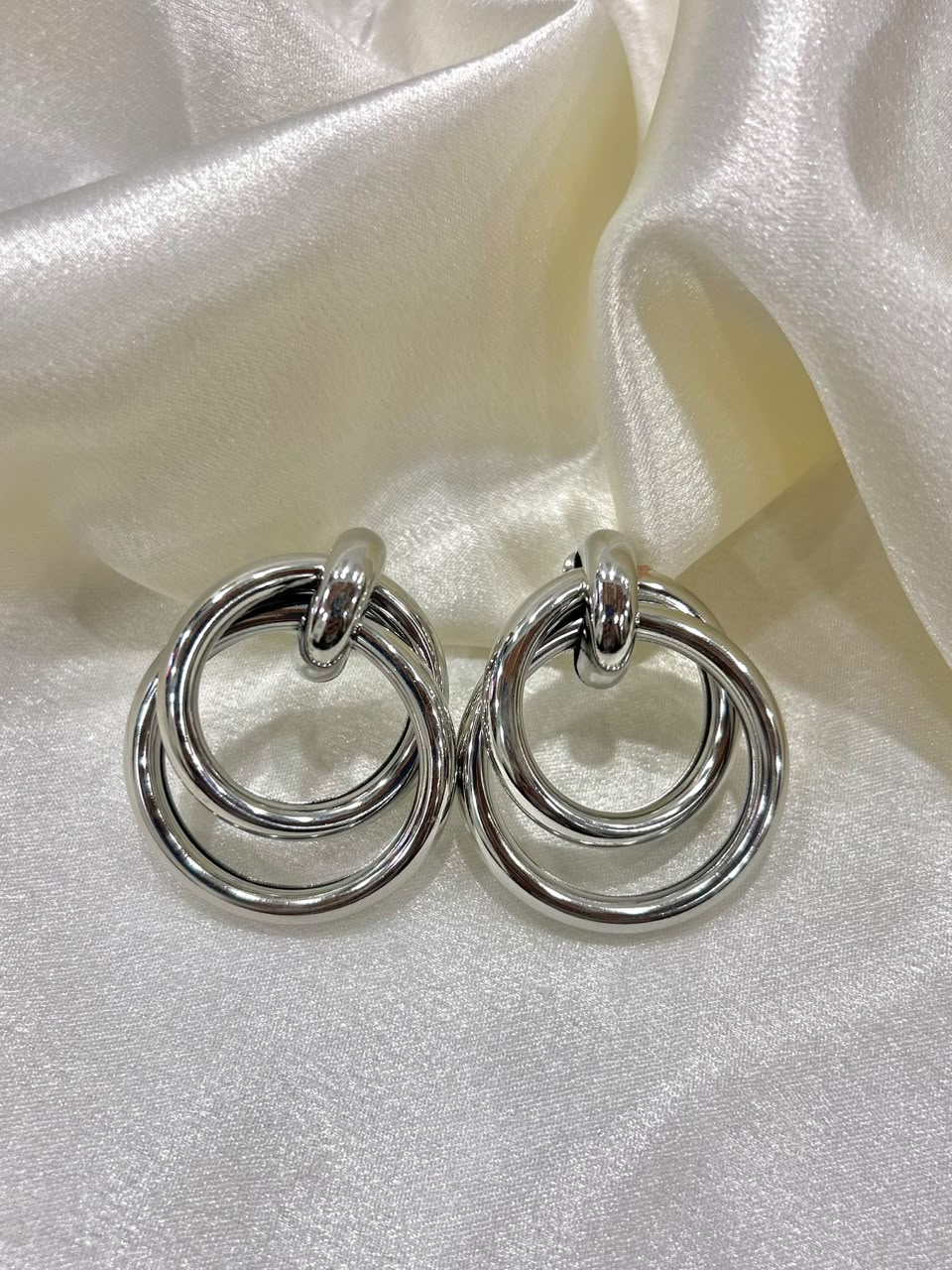 Silver Triple Hoop Statement Earrings
