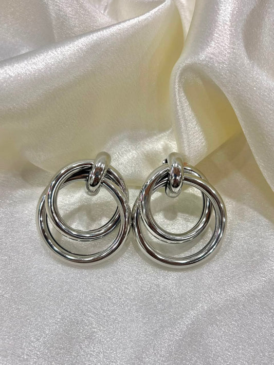 Silver Triple Hoop Statement Earrings