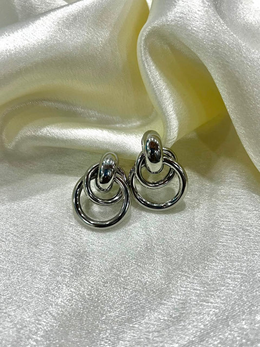 Silver Double Hoop Statement Earrings